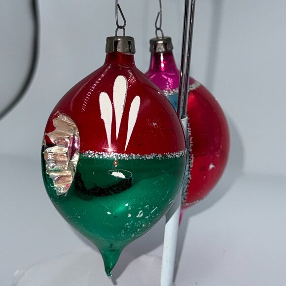 2 VTG MERCURY MICA GLASS INDENT HANDPAINTED CHRISTMAS ORNAMENTS Teardrop Pinks - Picture 11 of 14